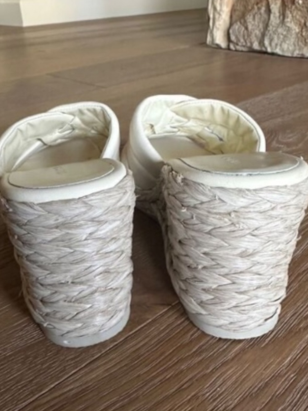 Vince Gilian Espadrille Wedge Sandals Size 9 Cream Woven Leather Square Toe - Picture 11 of 12